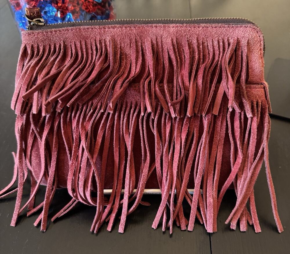 Patricia Nash Italian Leather Suede Fringe Wristlet